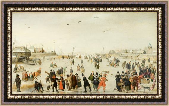 Hendrick Avercamp Winter Scene on a Frozen Canal Framed Painting