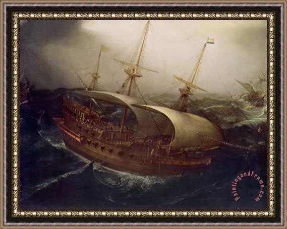 Hendrick Cornelisz Vroom Dutch Battleship in a Storm Framed Print