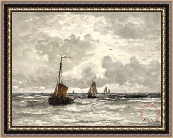 Hendrik Willem Mesdag Fishing Boats on The Breakers Framed Painting
