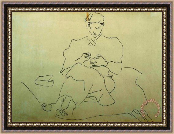 Henri Gaudier-brzeska Seated Figure Sewing Framed Painting