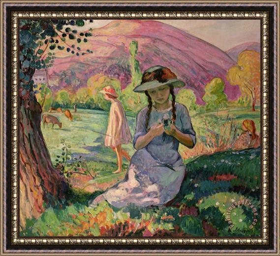 Henri Lebasque Young Girl Picking Flowers Framed Print
