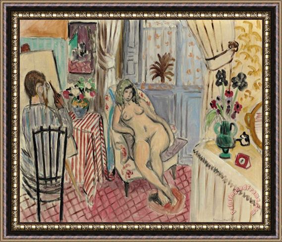 Henri Matisse L'artiste Et Le Modele Nu Framed Painting