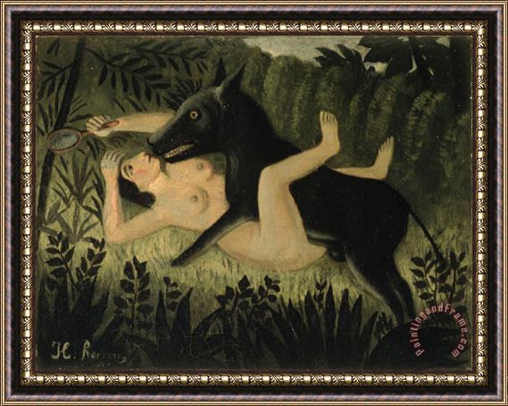Henri Rousseau Beauty And The Beast Framed Painting
