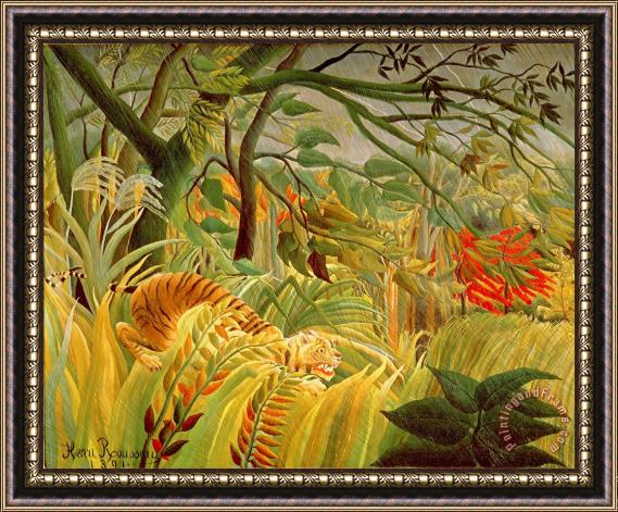Henri Rousseau Tiger in a Tropical Storm Framed Print