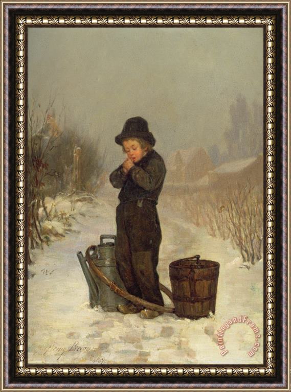 Henry Bacon Warming His Hands Framed Print