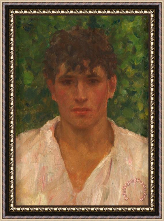Henry Scott Tuke Portrait of a Young Man with Open Collar Framed Painting