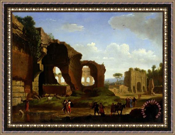 Herman Van Swanevelt A Roman View of The Ruins of The Temple of Venus And Rome with The Colosseum And The Arch of Constan... Framed Print