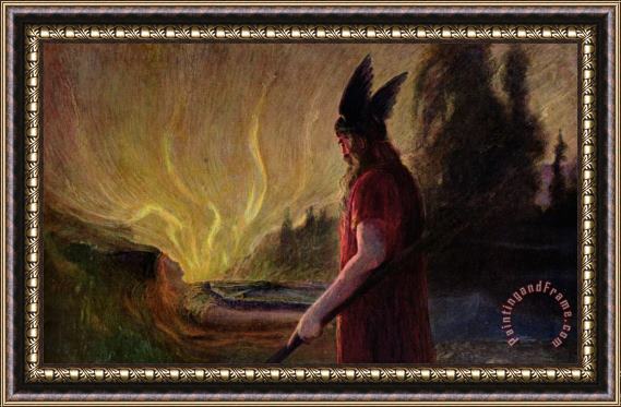 Hermann Hendrich As The Flames Rise Odin Leaves Framed Painting