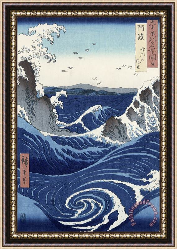 Hiroshige View of the Naruto whirlpools at Awa Framed Print