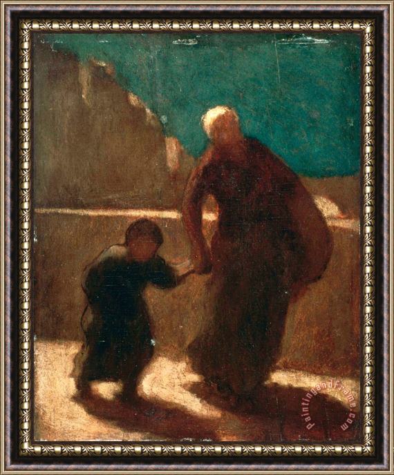 Honore Daumier On a Bridge at Night Framed Painting