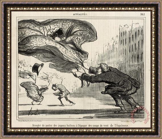 Honore Daumier The Danger of Wearing Hoop Skirts… Framed Painting