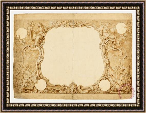 Hubert-francois Gravelot Design for an Ornamental Border, Used for The Surround to The General Chart in John Pine's Tapestry... Framed Print