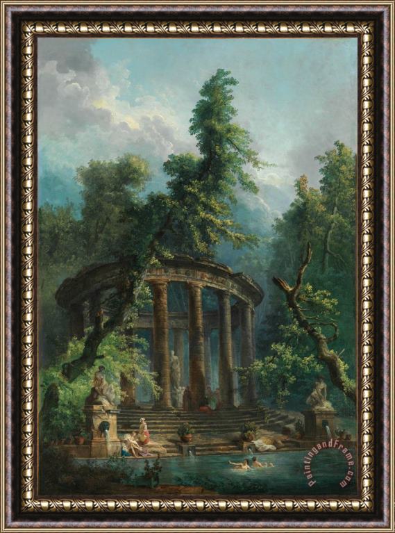 Hubert Robert The Bathing Pool Framed Painting