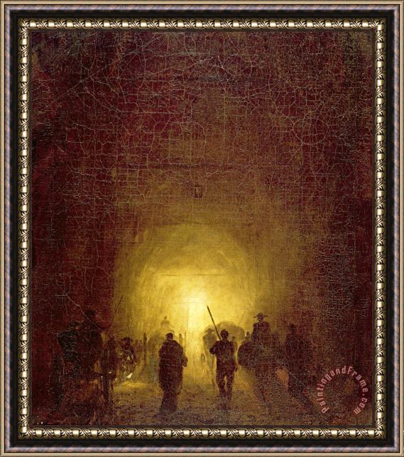 Hubert Robert The Posillipo Cave at Naples (oil on Canvas) Framed Painting