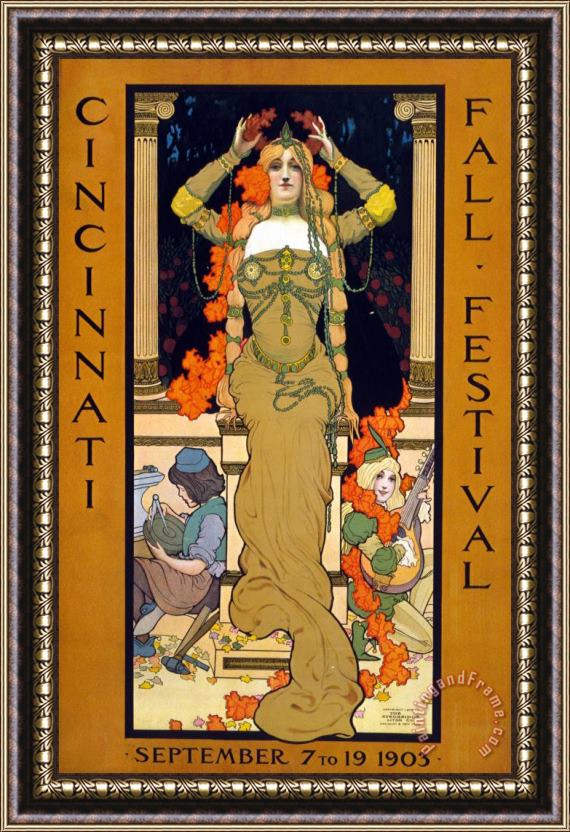Hugo Grenville Cincinnati Fall Festival September 7 To 19 1903 Poster For The Festival Showing A Woman Seated Framed Painting
