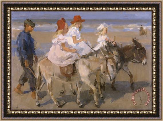 Isaac Israels Donkey Rides on The Beach Framed Painting