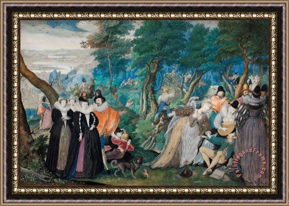 Isaac Oliver A Party in The Open Air. Allegory on Conjugal Love Framed Painting