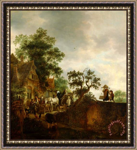 Isaak van Ostade Travellers Halting at an Inn Framed Painting