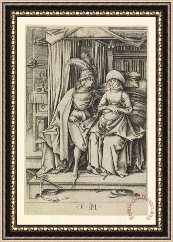 Israhel van Meckenem A Couple Seated on a Bed Framed Painting