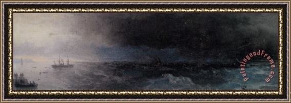 Ivan Constantinovich Aivazovsky Battleship on a Stormy Sea Framed Print