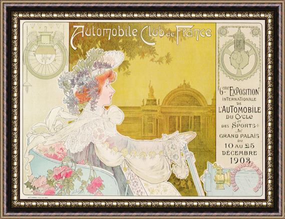 J Barreau Poster Advertising The Sixth Exhibition Of The Automobile Club De France Framed Painting