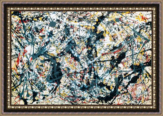 Jackson Pollock Silver on Black Framed Painting