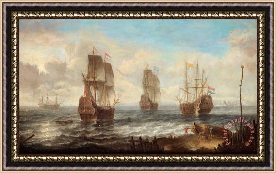 Jacob Adriaensz Bellevois Circle Of Sailing Ships Framed Painting