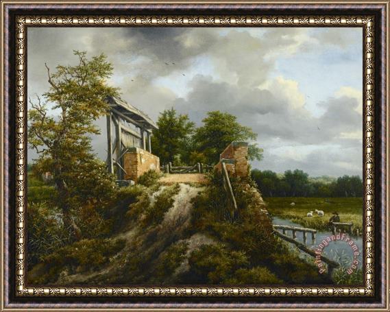 Jacob Isaacksz. Van Ruisdael Bridge with a Sluice Framed Painting