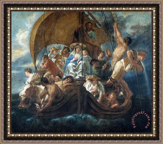 Jacob Jordaens The Holy Family with Various Persons And Animals in a Boat Framed Painting