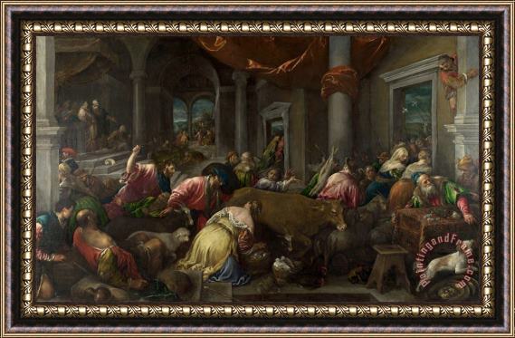 Jacopo Bassano and workshop The Purification of The Temple Framed Painting