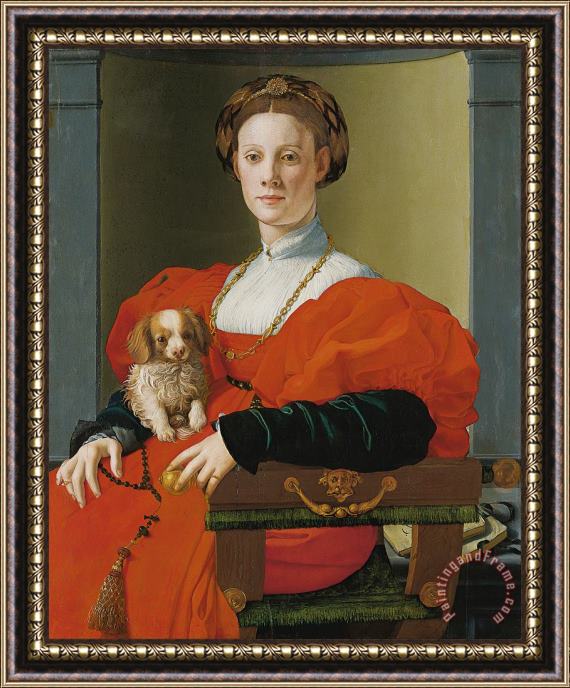 Jacopo Pontormo Portrait of a Lady with a Lapdog Framed Painting
