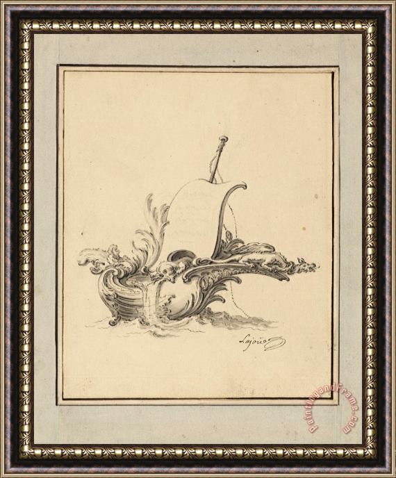 Jacques de Lajoue Design for an Escutcheon in Form of Boat with Sail, for Recueil Nouveau De Differens Cartouches Framed Painting