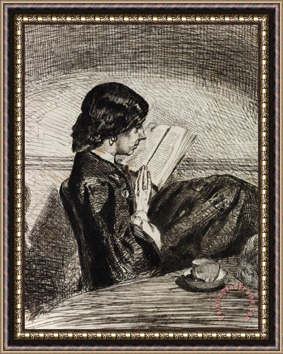 James Abbott McNeill Whistler Reading by Lamplight Framed Painting