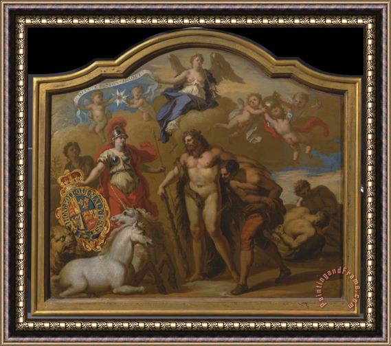 James Thornhill Allegory of The Power of Great Britain by Land, Design for a Decorative Panel for George I's Ceremon Framed Painting