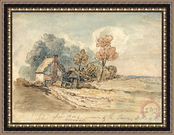 James Ward A Thatched Cottage And Trees at The Turn of a Country Road Framed Painting