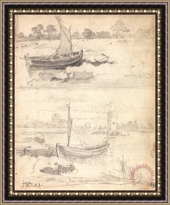 James Ward Studies of Boats on a Riverside Framed Painting