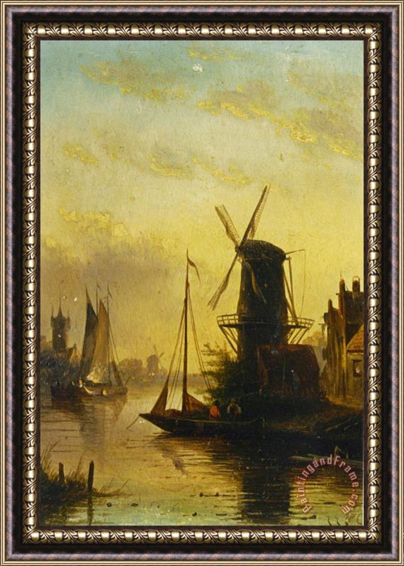 Jan Jacob Coenraad Spohler A Summer Landscape with a Windmill at Sunset Framed Print