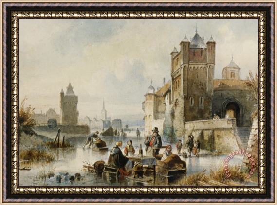 Jan Michael Ruyten Figures on The Ice Near a Koek En Zopie Framed Print Jan Michael Ruyten Figures on The Ice Near a Koek En Zopie Framed Print