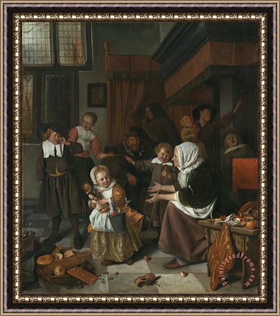 Jan Steen The Feast of St. Nicholas Framed Painting