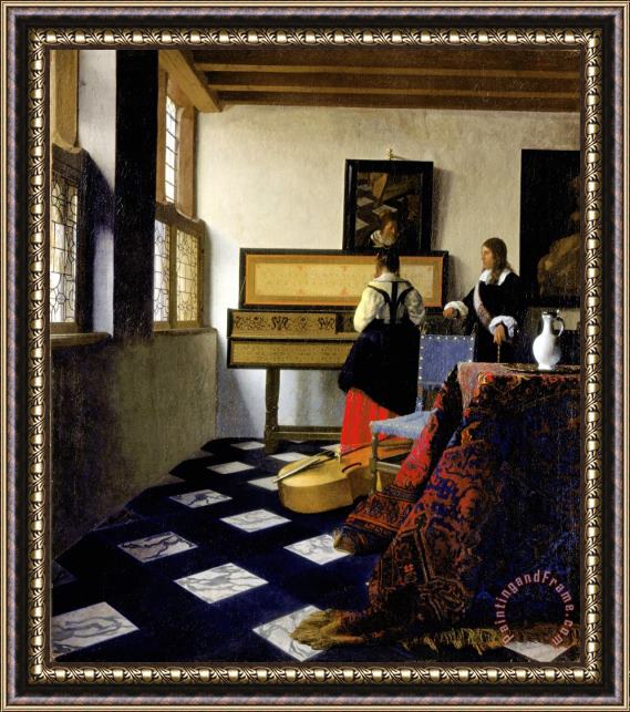 Jan Vermeer Lady at The Virginal with a Gentleman, 'the Music Lesson' Framed Painting