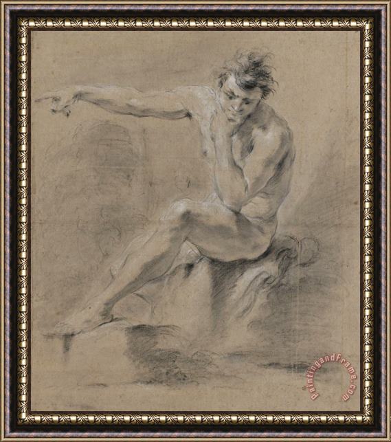 Jan Willem Pieneman Zittend Mannelijk Naakt, Naar Links, De Armen Op De Rug Framed Painting