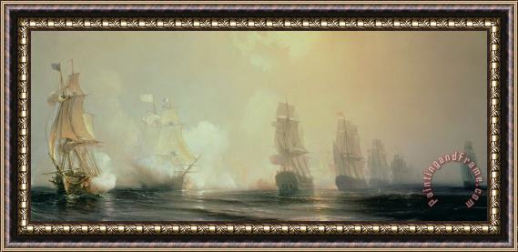 Jean Antoine Theodore Gudin Naval Battle in Chesapeake Bay Framed Painting