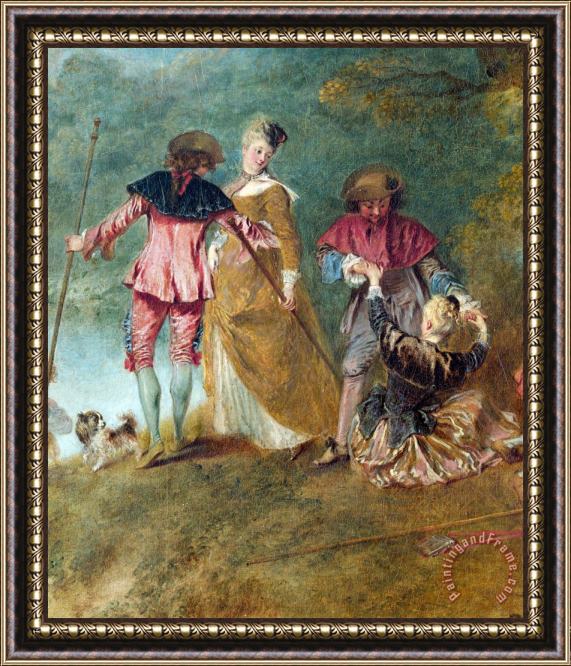 Jean Antoine Watteau Detail of Pilgrimage on The Isle of Cythera Framed Painting