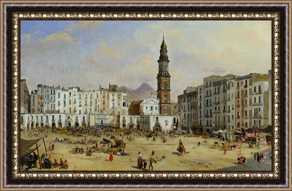 Jean Auguste Bard Piazza Mazaniello in Naples Framed Painting
