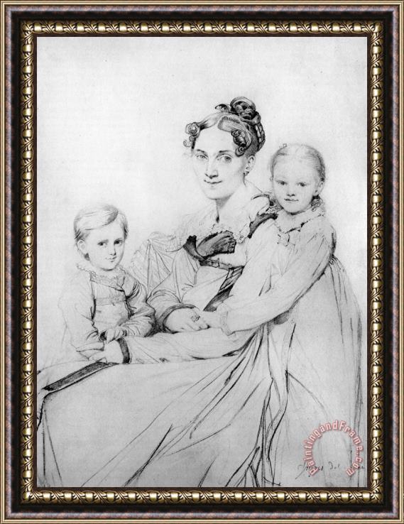 Jean Auguste Dominique Ingres Madame Johann Gotthard Reinhold, Born Sophie Amalie Dorothea Wilhelmine Ritter, And Her Two Daughters, Susette And Marie Framed Print