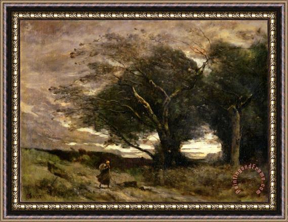 Jean Baptiste Camille Corot Gust of Wind Framed Print