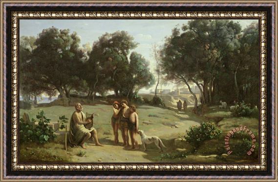 Jean Baptiste Camille Corot Homer and the Shepherds in a Landscape Framed Print