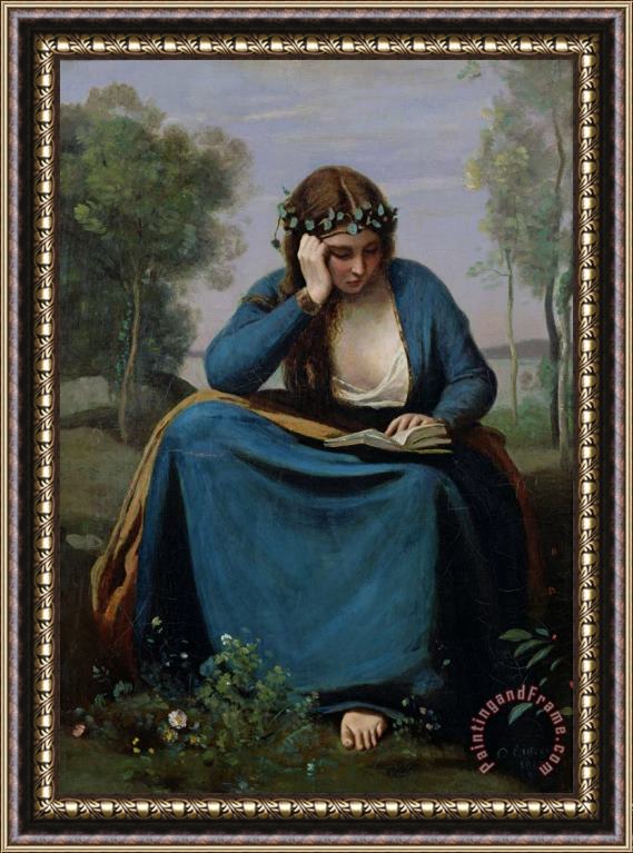 Jean Baptiste Camille Corot The Reader Crowned with Flowers Framed Print