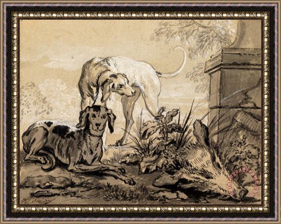 Jean Baptiste Oudry After The Hunt Two Hounds Beside a Boar's Head Framed Print