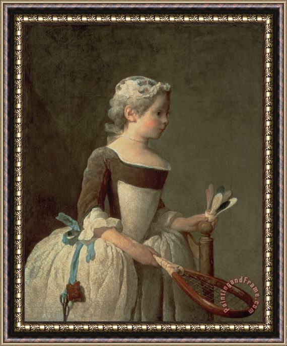 Jean-Baptiste Simeon Chardin Girl with Racket and Shuttlecock Framed Print